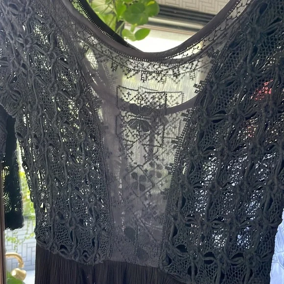 Free People Black Lace Sheer Hi-lo Dress Sz 2 - Picture 3 of 8